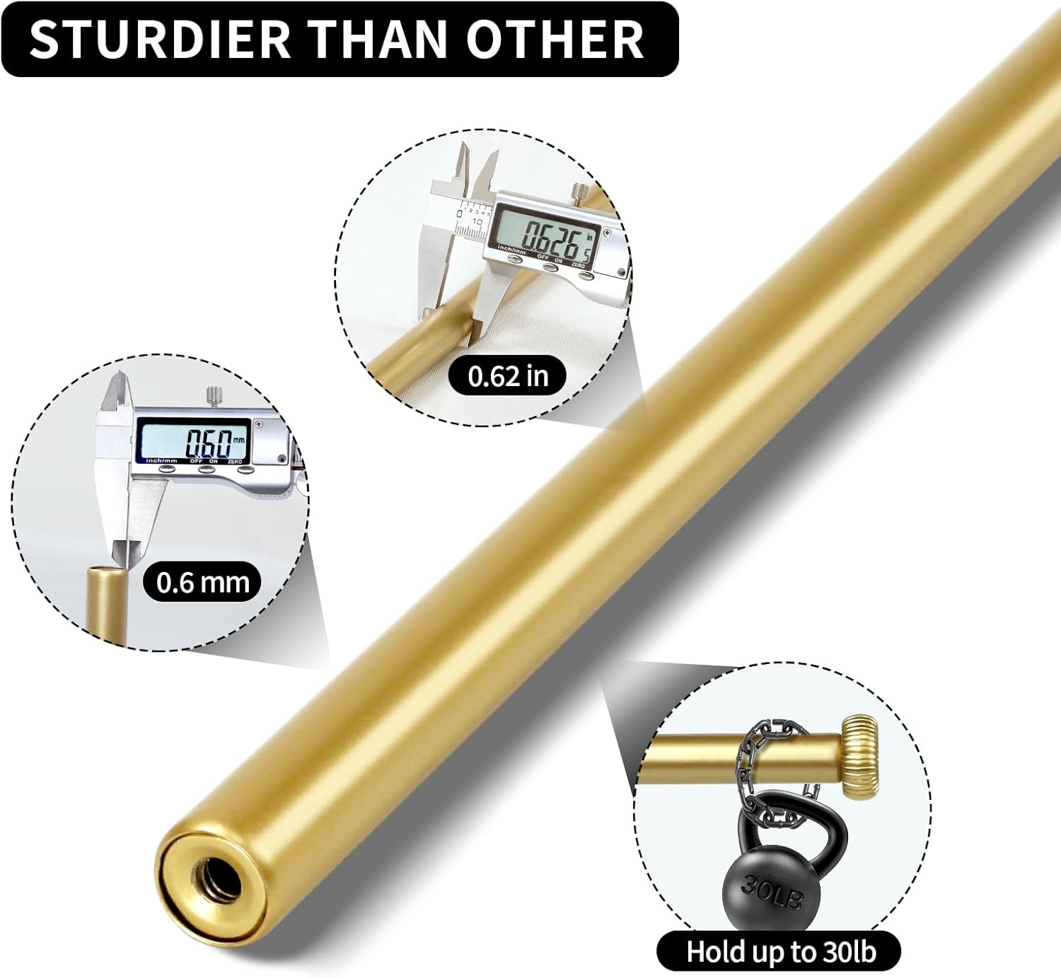 5/8" Double Curtain Rod with Adette Finials (Gold, 48''-84'')