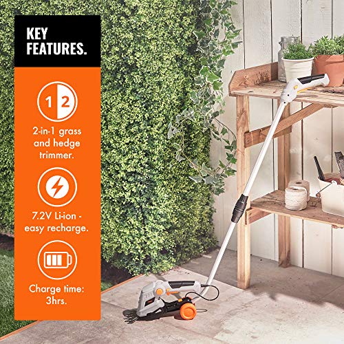 VonHaus 7.2V 2 in 1 Grass and Hedge Trimmer - Battery Powered Cordless, Interchangeable Blades, Easy Tool Blade Change, Telescopic Handle & Trolley Wheel Attachments - Thumbnail 5