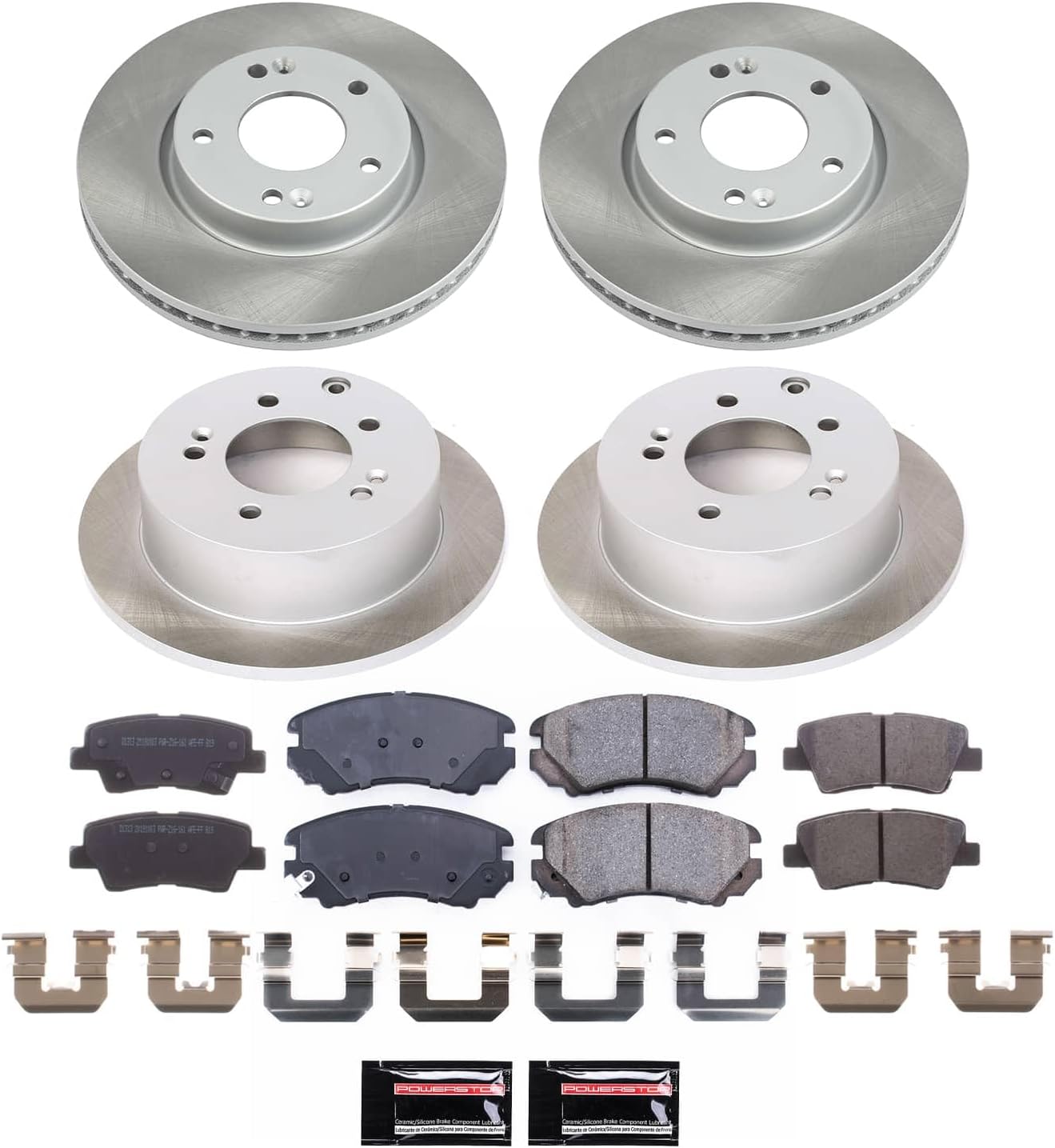 PowerStop Front and Rear Brake Kit For Kia Soul 2012-13 - Ceramic Brake Pads + Semi Coated Rotors Replacement, SC6303