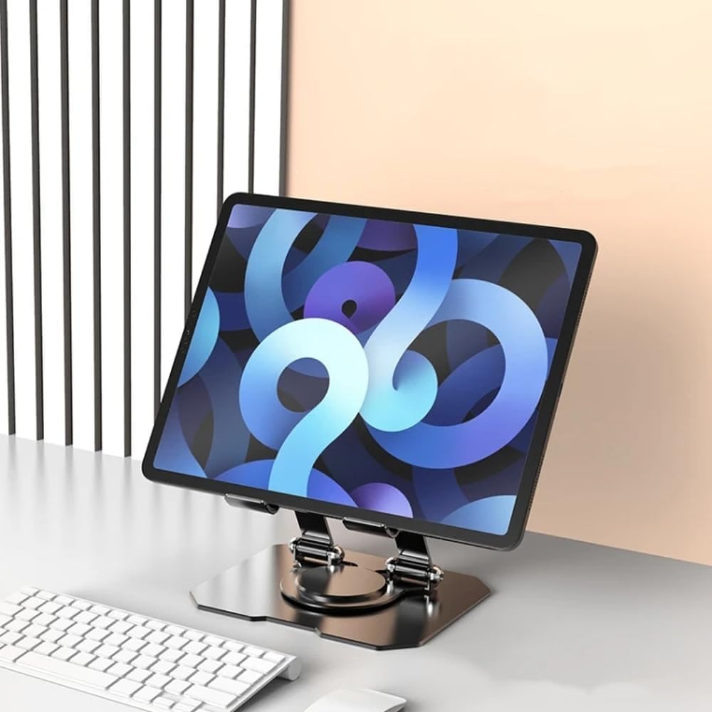 Suporte Giratório em Aço Carbono Com Metal Resistente 360° para Tablet e Celular | Ajustável, Dobrável e Ergonômico | Antiderrapante – Compatível com 4” a 15” Moderno Ampla Compatibilidade Premium