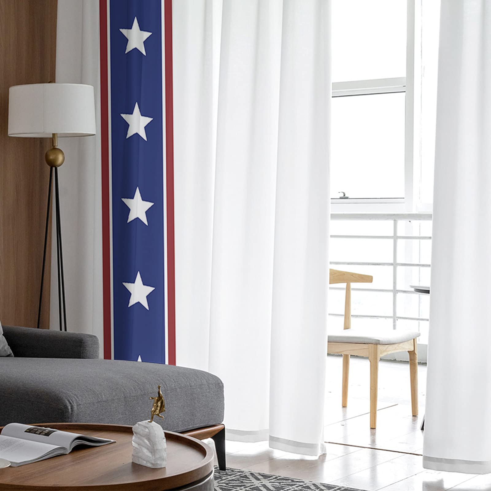 Ayezobiq Sheer Curtains 63 Inch Long 2 Panels USA Flag 4th Of July Stars  Blue White Red Stripe Light Filtering Rod Pocket Semi Sheer Curtains, Voile  Drapes For Living Room Bedroom, image size:1600x1600