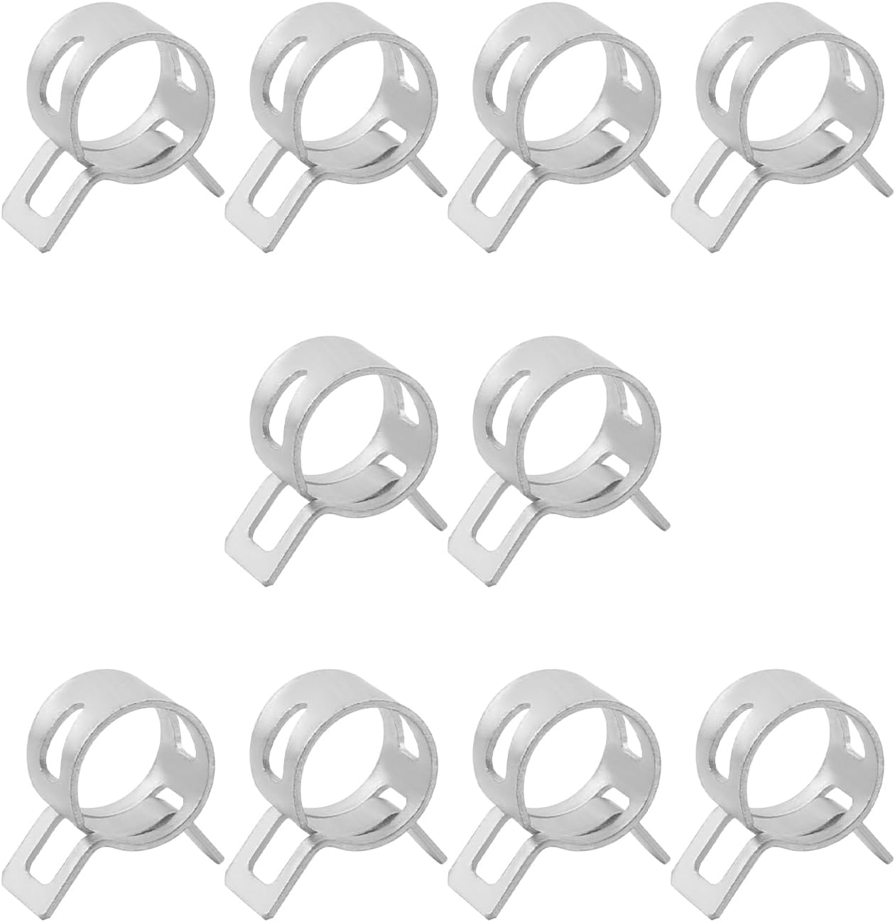 10pcs 0.39" ID Constant Tension Band Hose Clamps, 10mm Spring Band Type Action Hose Clamp Manganese Steel Fuel Line Clamp Low Pressure Air Clip Clamp for Fuel Hose Line Water Pipe Air Tube white