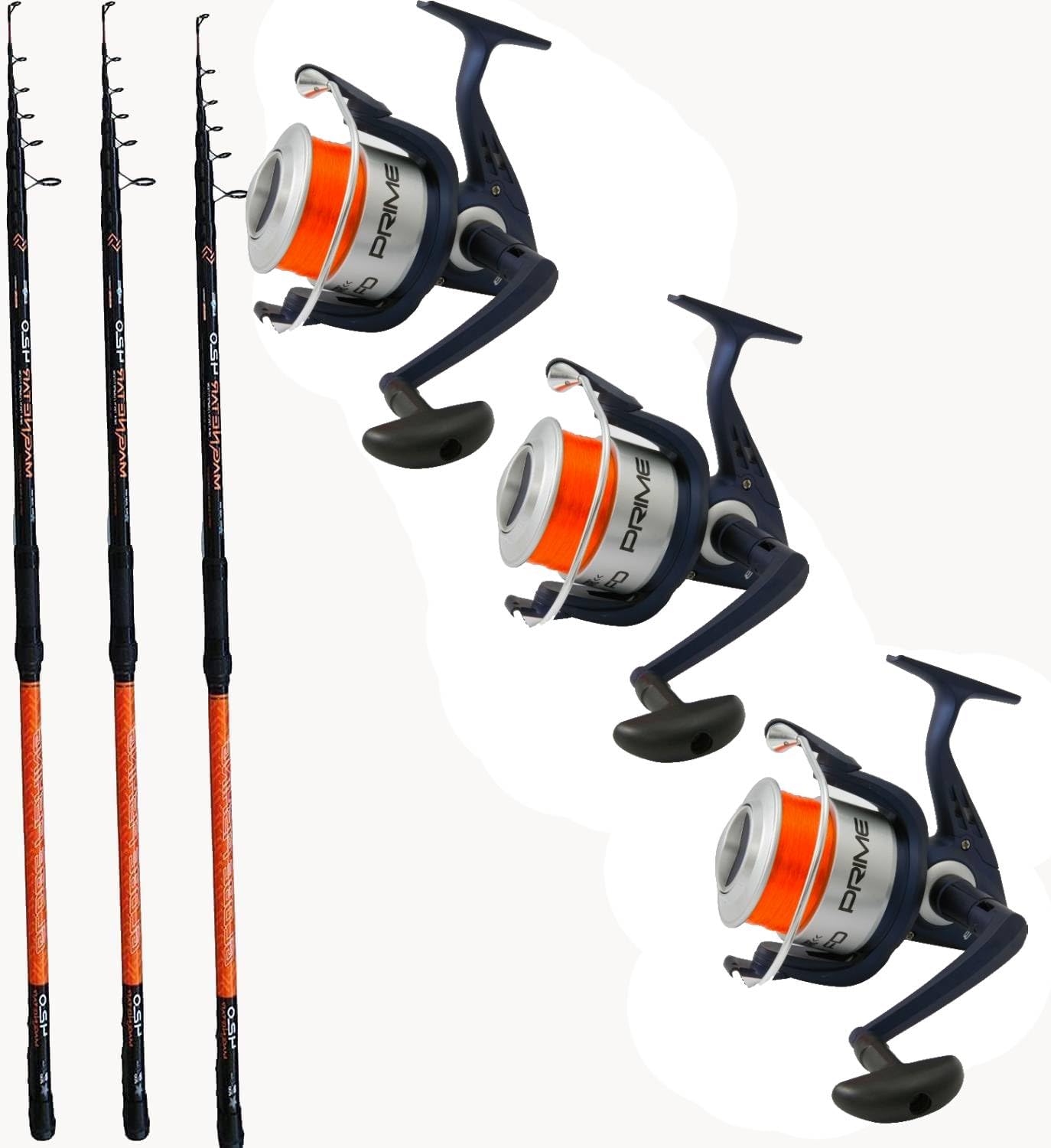 Kit 3 Canne Surfcasting + 3 Mulinelli 7000 Pesca Surf Casting Orata Mormora Mare