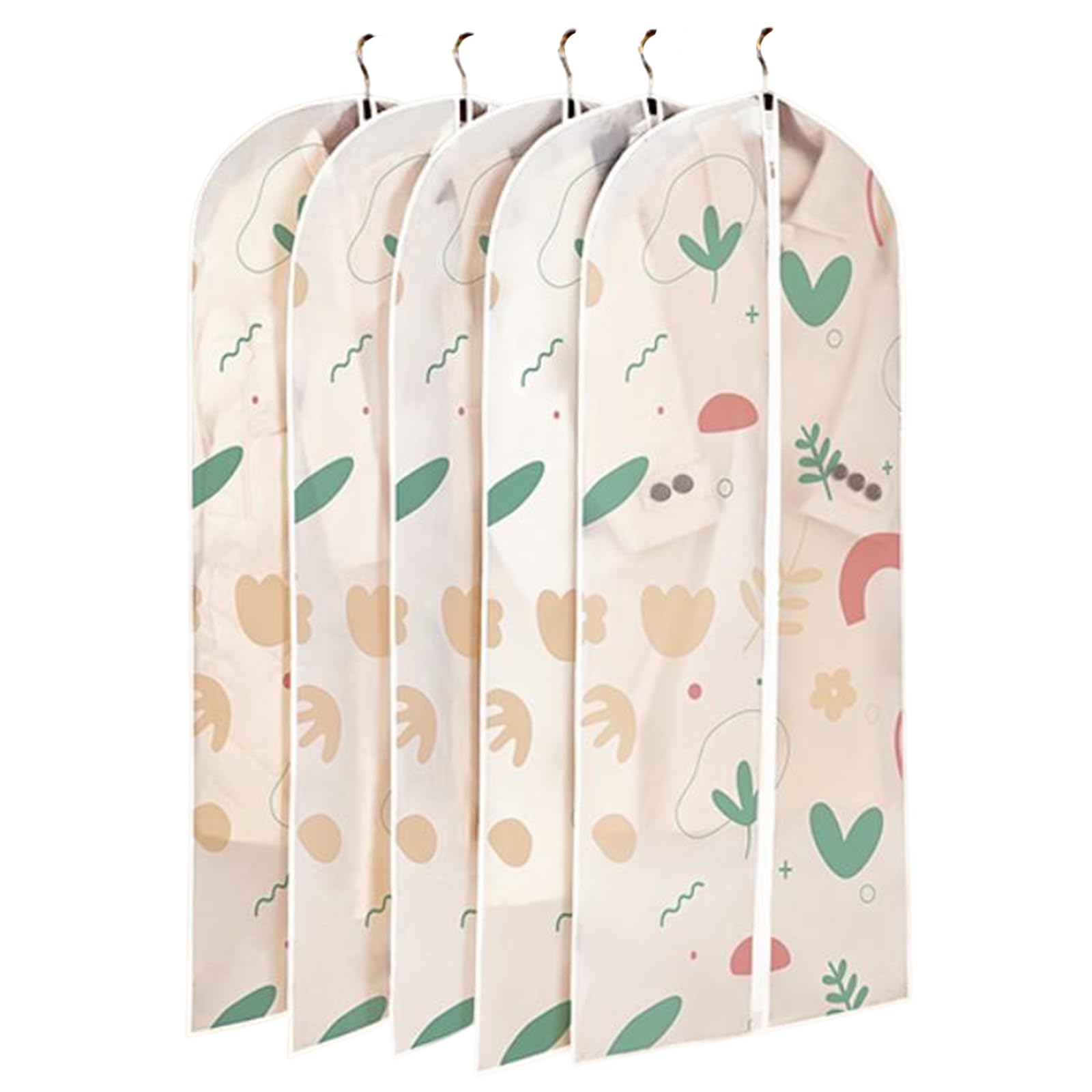 Zuiquity Transparent 5 Pack Garment Bags For Hanging Clothes Translucent Pattern Peva Fully Enclosed Design, Garment Covers Waterproof Dustproof With Center Zipper(Size:55in)