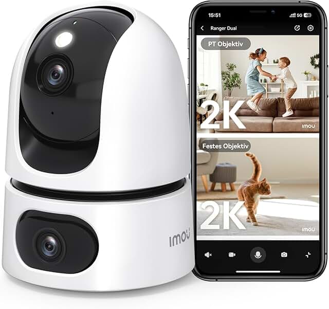 Imou 2K + 2K Dual Cameras Indoor Surveillance with AI Human/Animal, Colour Night Vision, 360° PTZ WLAN Indoor Surveillance Camera, Automatic Tracking, 2-Way Audio, Siren, Private Mode, Ideal for product image