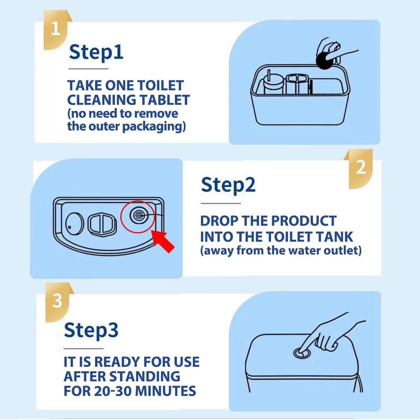 20 Count Automatic Toilet Bowl Cleaner Tablets, Bathroom Cleaning Tablets with Long-Lasting Formula, Toilet Cleaners, Blue image 3