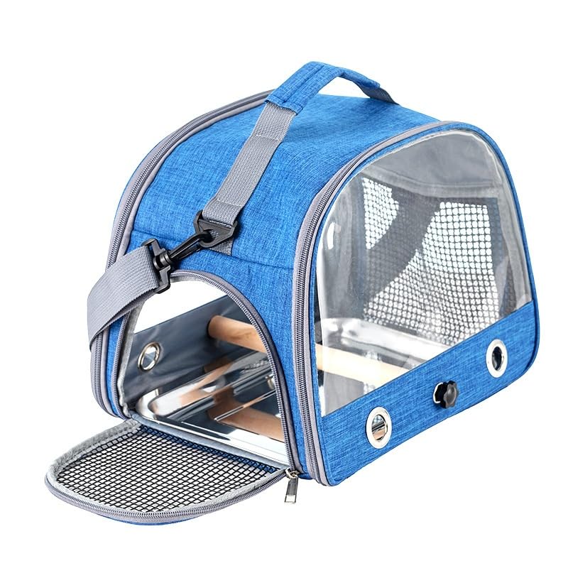 Tragetasche für Papageien, tragbare Vogeltasche zum Ausgehen, zusammenklappbare Haustiertasche aus dem Käfig (blau)