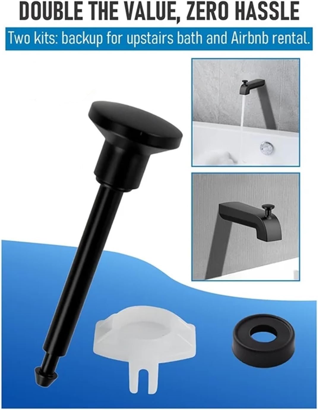 Secure 8-Pack Universal Tub Spout Diverter Repair Kit, Leak-Proof Bathtub Faucets Replacement Parts(Black)