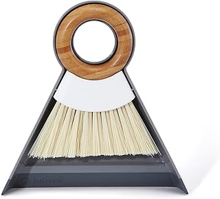 Full Circle Tiny Team Mini Compact Brush & Dustpan Set, Portable Handheld Broom for Quick Cleanups, Ideal for Home, Bathroom, Kitchen Countertops. Bamboo Hand Broom & Small Crumb Sweeper, White