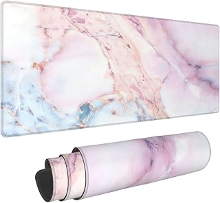 Pink Marble Large Gaming Mouse Pad, Long Extended Full Mouse Mat Desk Pad for Top Keyboard Table, Aesthetic Cute Big Stitched XL Mousepad Gifts for Women Office Decor, 31.5 * 11.8 in