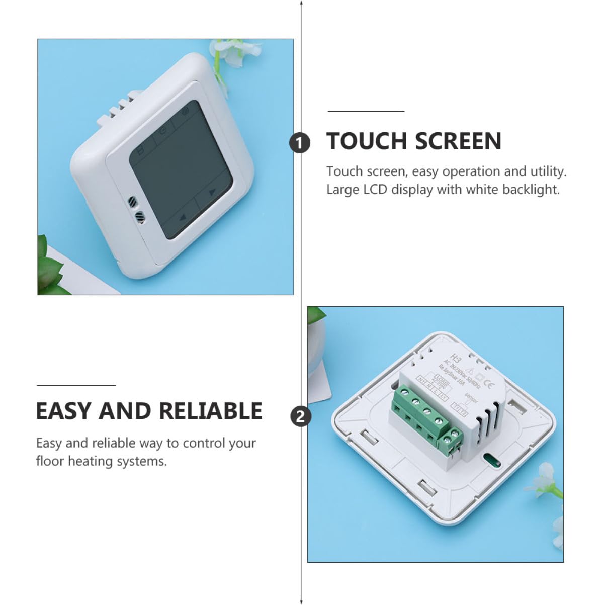 TEHAUX 2 Stück Programmierbare Digitale Thermostate mit Touchscreen Kunststoff Temperaturregler für Fußbodenheizung Großes LCD Display 6 Zeiträume Stromausfallsicher Raumheizungsteuerung