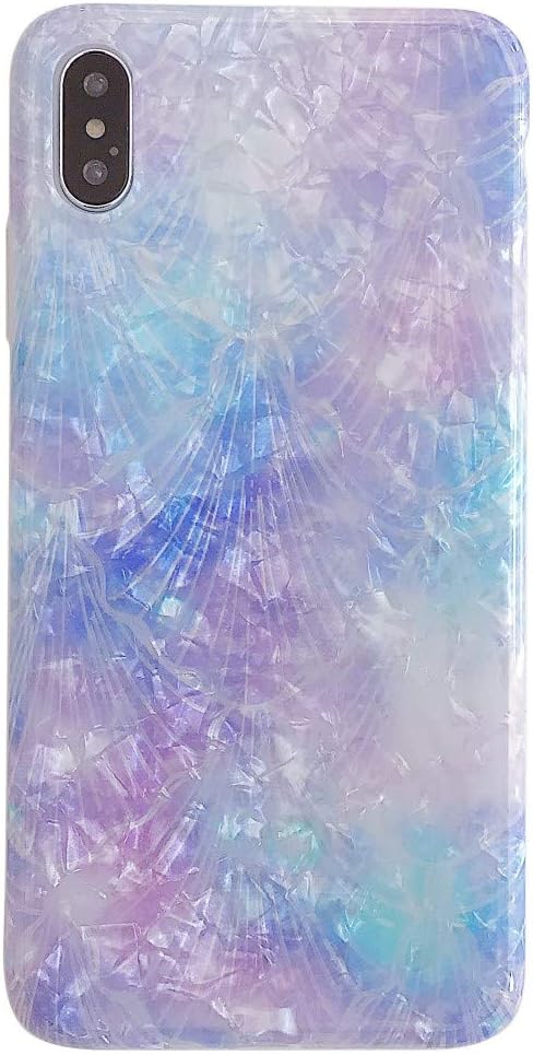 YeLoveHaw for XS Max Case for Girls, Glitter Pearly-Lustre Translucent Shell Texture with Gradient Color & Curve Pattern Phone Case [Slim Fit, Full Protective] for XS Max (Purple & Blue)