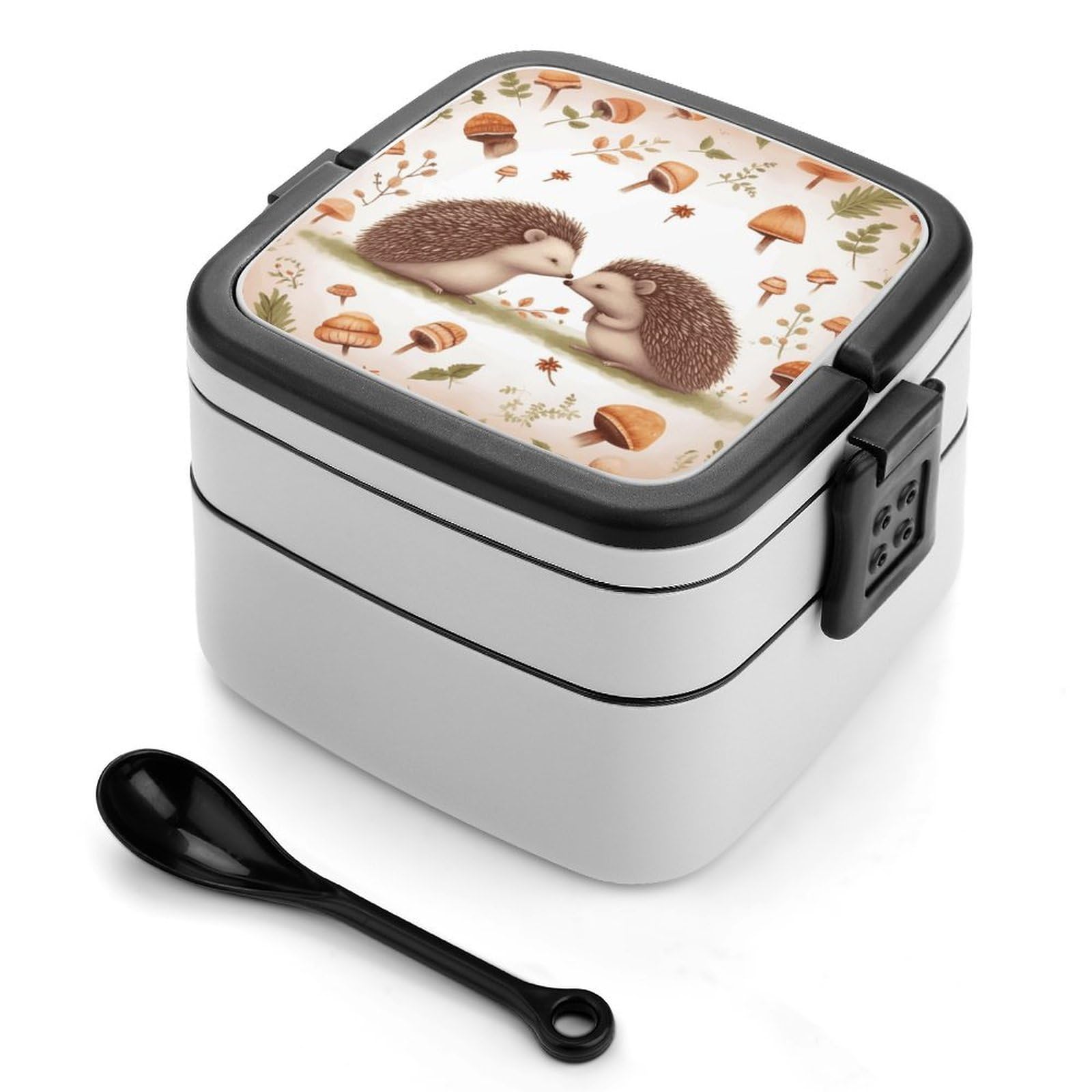 VstaDank Nature Lovely Hedgehog Lovers Bento Box Portable Adult Lunch Box with 2 Layer&Spoon Reusable Insulated Lunchbox Large Food Containers Leak Proof Lunch Containers for Work Camping Meal Prep