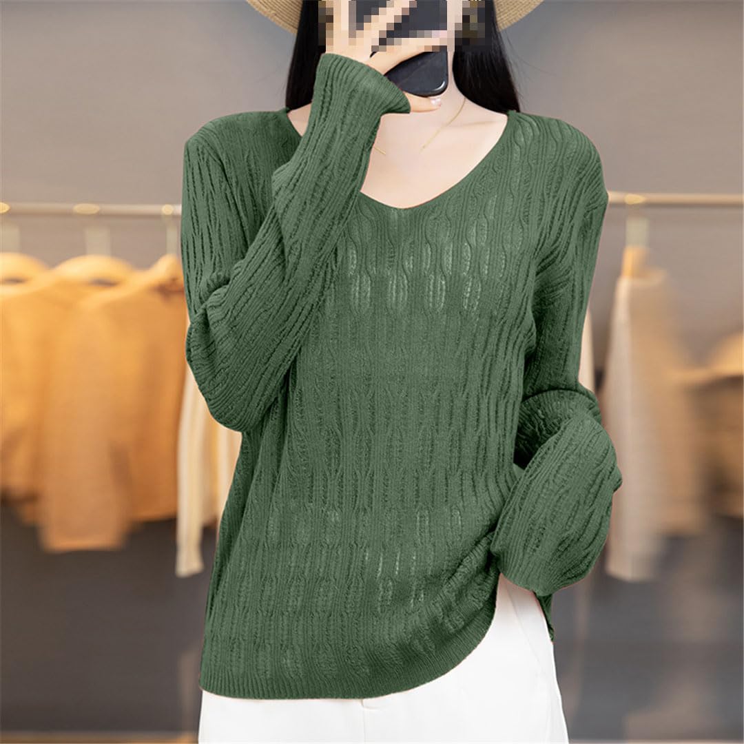 Vogrtcc Maglione da donna in cashmere a maniche lunghe con scollo a V