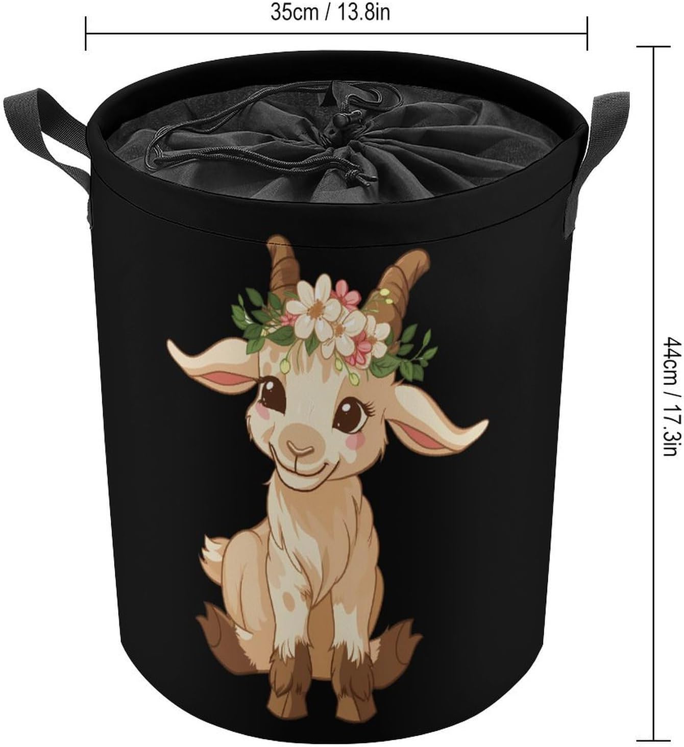 Goat Laundry Basket Dirty Clothes Hamper Storage Laundry Bag with Handles for Dorm Room 44x35cm