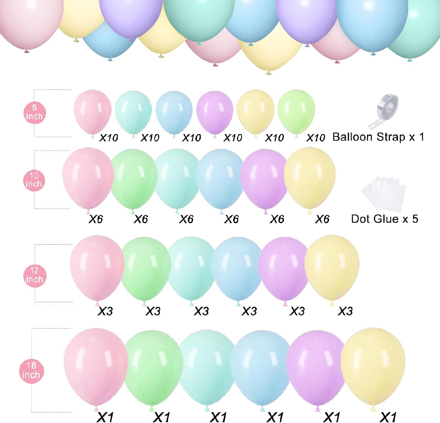 Pastel Balloon Garland Arch Kit, 120pcs Rainbow Party Balloons image 2