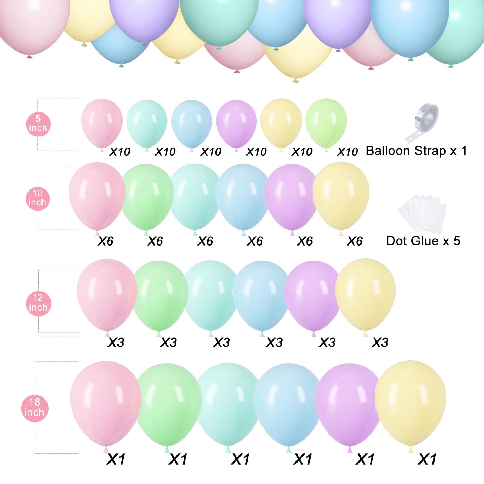 Pastel Balloon Garland Arch Kit, 120pcs Macaron Color Rainbow Party Balloons for Baby Shower Birthday Party Decorations