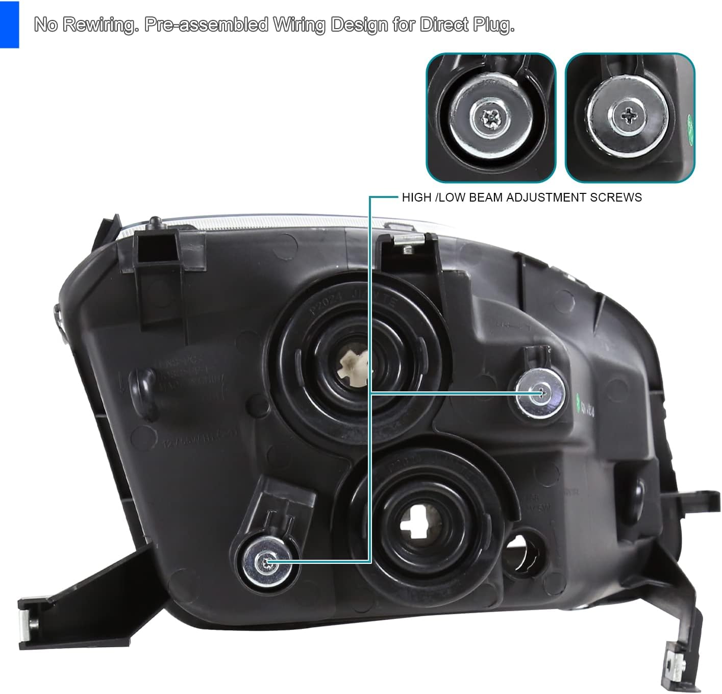 SPEC-D TUNING Black Bezel Headlights Compatible with 1997-2001 Honda Prelude L+R Pair Head Light Lamp Assembly