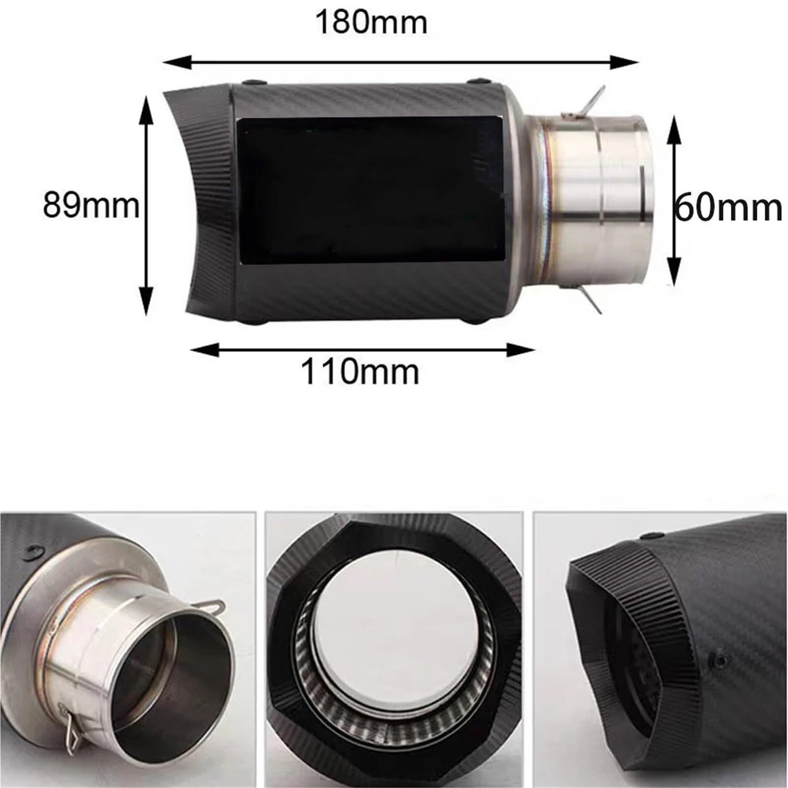 Motocyklowe tłumiki końcowe 60mm motocyklowy tłumik wydechowy lutowany węglem z DB Killer fit S1000RR/M R6 R11 CBR650 CBR1000R MT09 ZX10R H2(E Stainless steel)