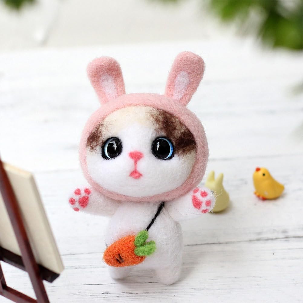 TEHAUX Felting Needles Rabbit Doll Needle Felting Starter Kit Wool Roving Cute Doll Wool Needle Felt Kit The Co Craft s Kids Plush Cat Child Aldult
