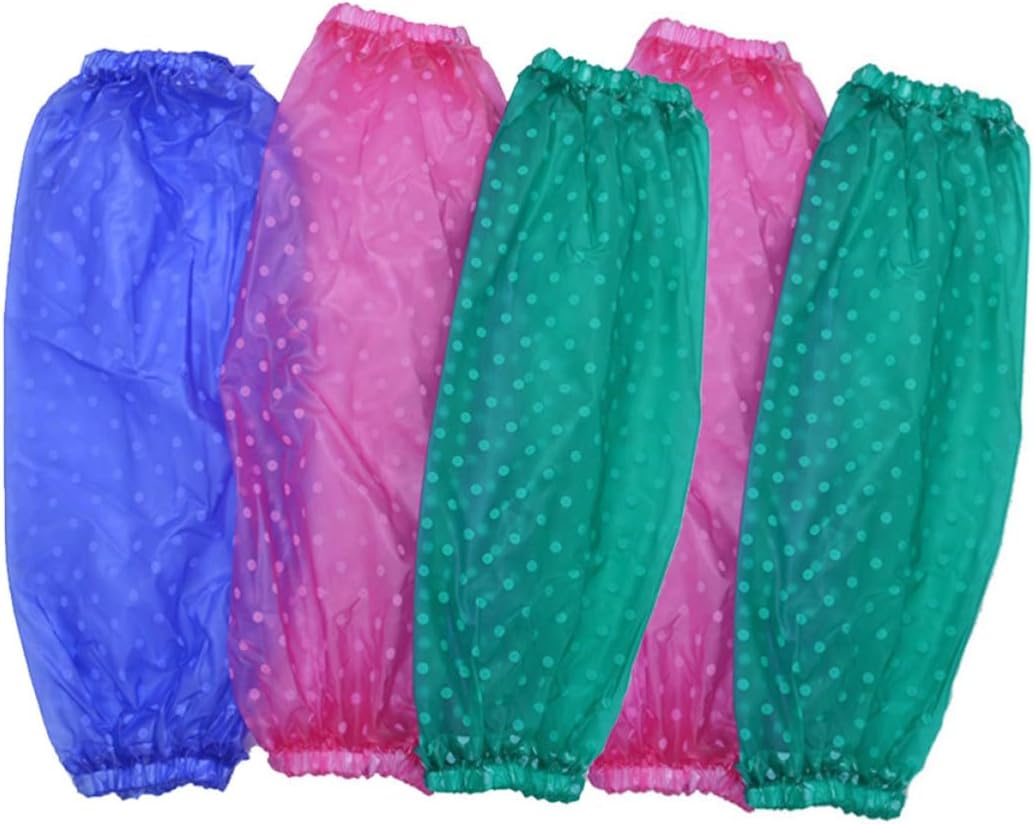 MAGICLULU 5 Pairs Reusable Pvc Plastic Oilproof Protective Arm Sleeves with Elastic Design and Beautiful Dots Pattern for Factory and Restaurant Use Random Color