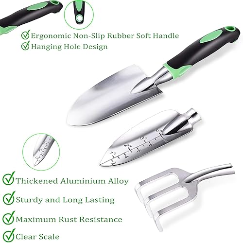 Miniatura 2 de Juego de 8 herramientas de jardinería resistentes con bolsa de mano, herramientas manuales de jardinería de aluminio a prueba de óxido con agarres