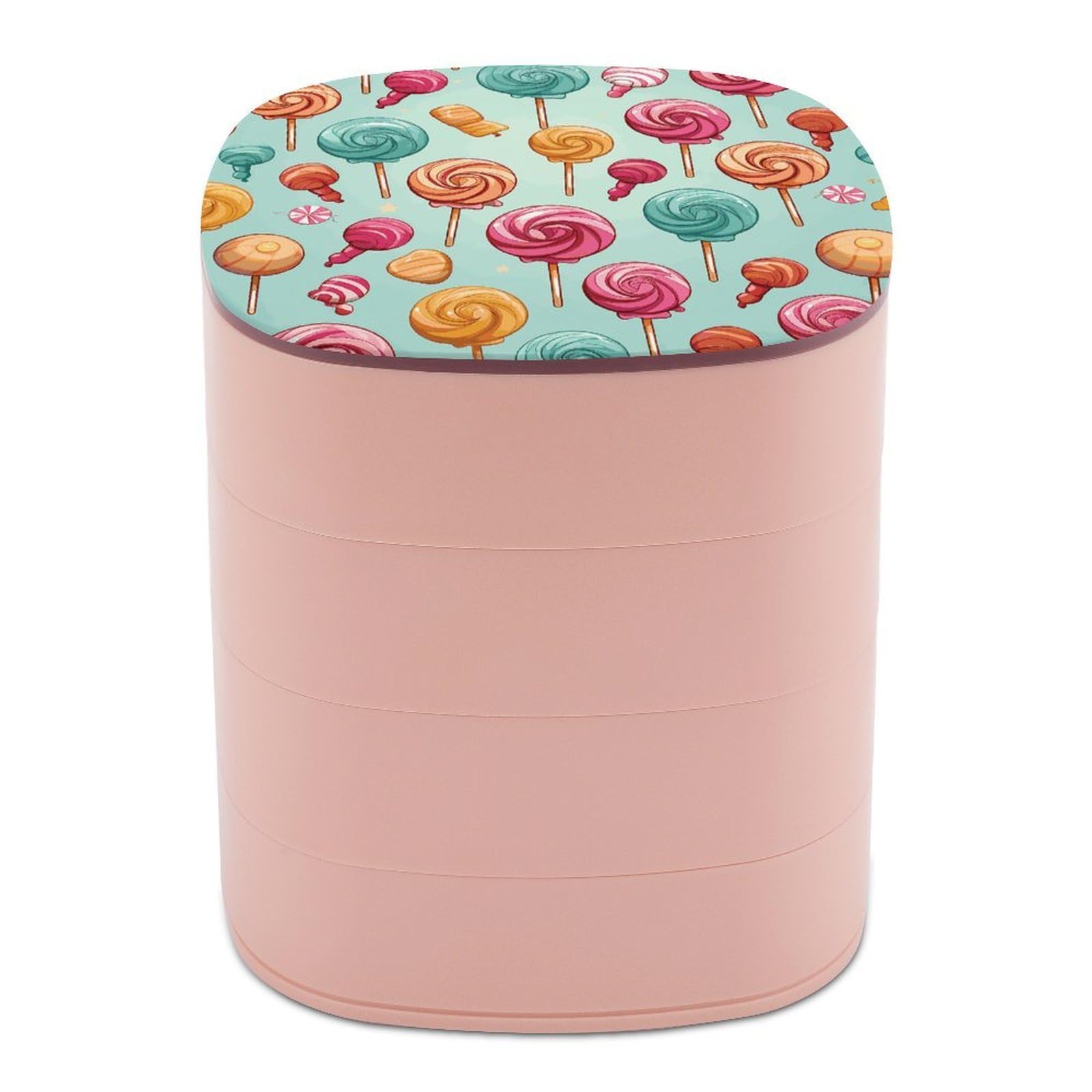 JTREHY CandyJewelry Box 4-Layer Rotating Stronge Boxs Round Travel Jewelry Case with Lid for Bracelets Rings Bracelets, Gift for Women