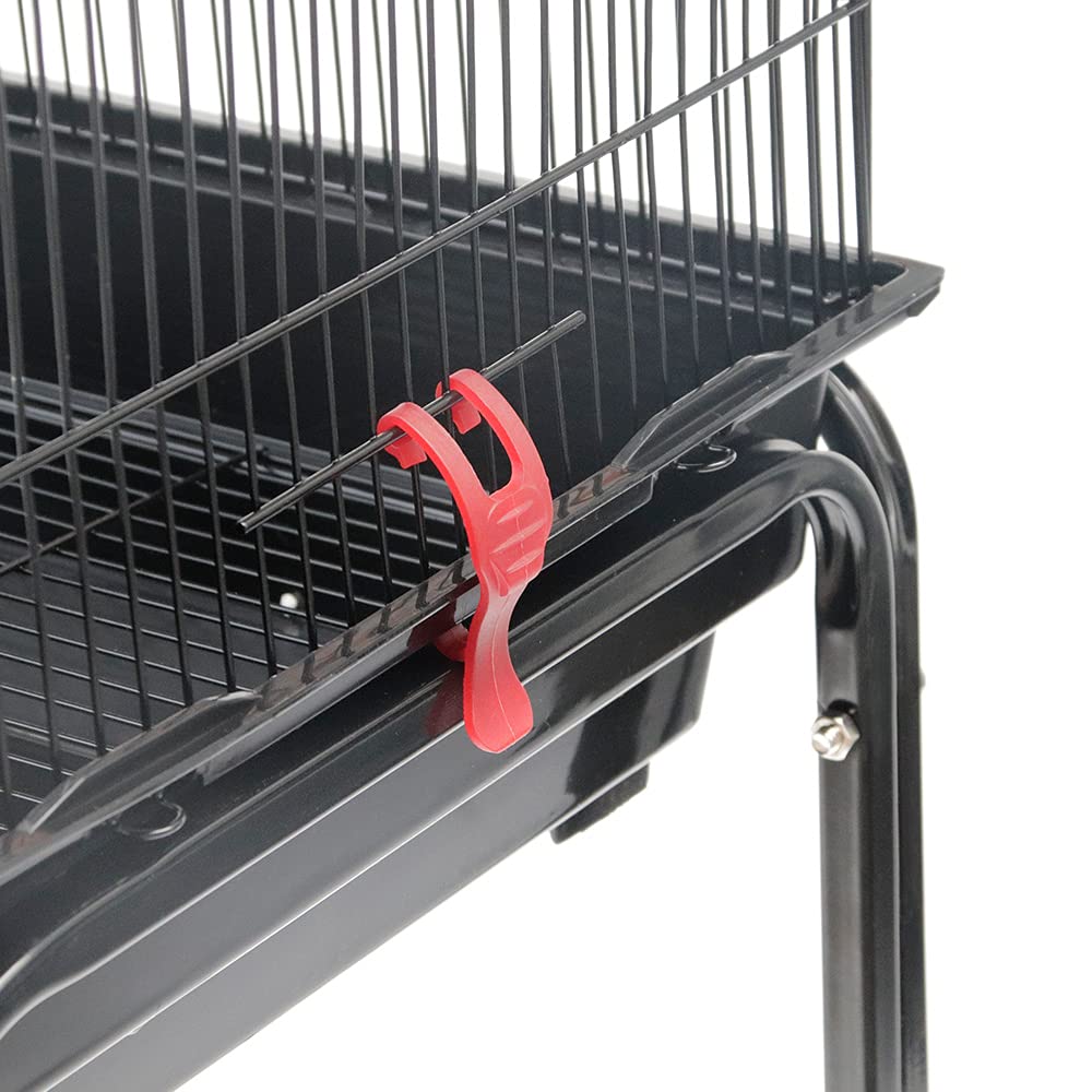 Gabbia Voliera per Uccelli Pappagalli con Piedistallo Inseparabili Calopsite Ruote in Metallo Posatoi in Legno Giocattoli da Interno e Esterno Nera (46 * 35,5 * 158,5 cm)