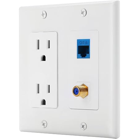RiteAV 2-Gang Wall Plate - 15A Power Outlet + Cat6a Ethernet Port, Tool-Less Keystone, White, Fits Standard Box - View #3