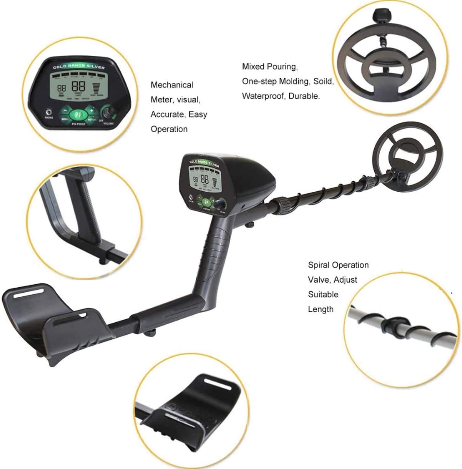 Rilevatore di Metalli Portatile per Prodotti scientifici per Adulti e Bambini, Display LCD con Luce Regolabile, Disco e tacca e modalità Pinpoint, 245 mm