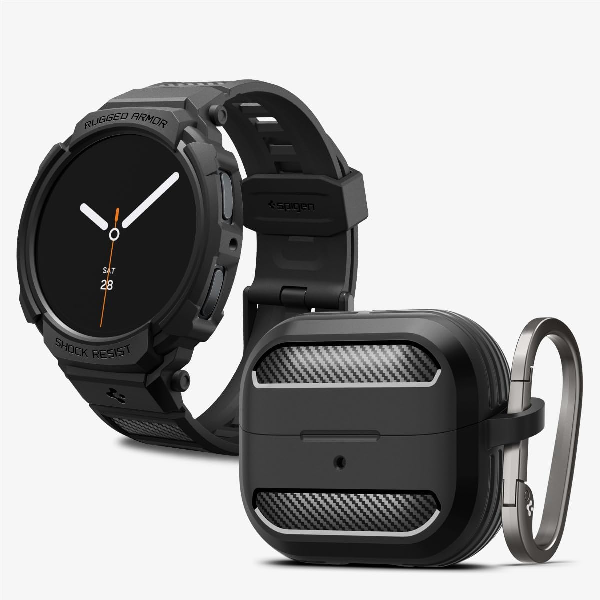 Spigen Rugged Armor Pro Designed for Galaxy Watch 8 (40mm) and Rugged Armor Designed for Buds 3/3Pro Case Bundle - Matte Black