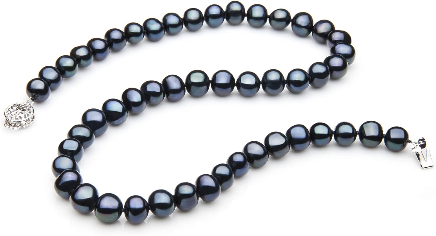 Single Black 7-8mm A Quality Freshwater 925 Sterling Silver Cultured Pearl Necklace For Women