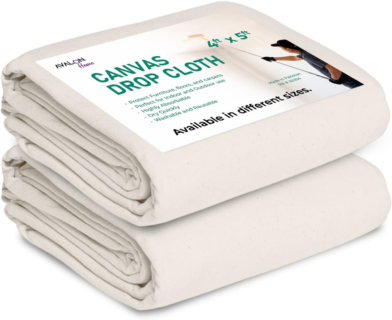 Avalon Home Canvas Drop Cloth 4x5 ft Pack of 2 Odourless Painters