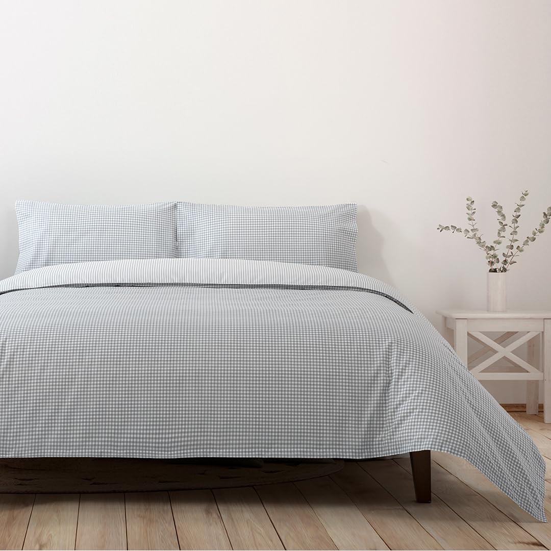 Funda Nórdica Gris Vichy 280x240 cm para Cama 200-100% Algodón - Funda Nórdica y Dos Fundas de Cojines
