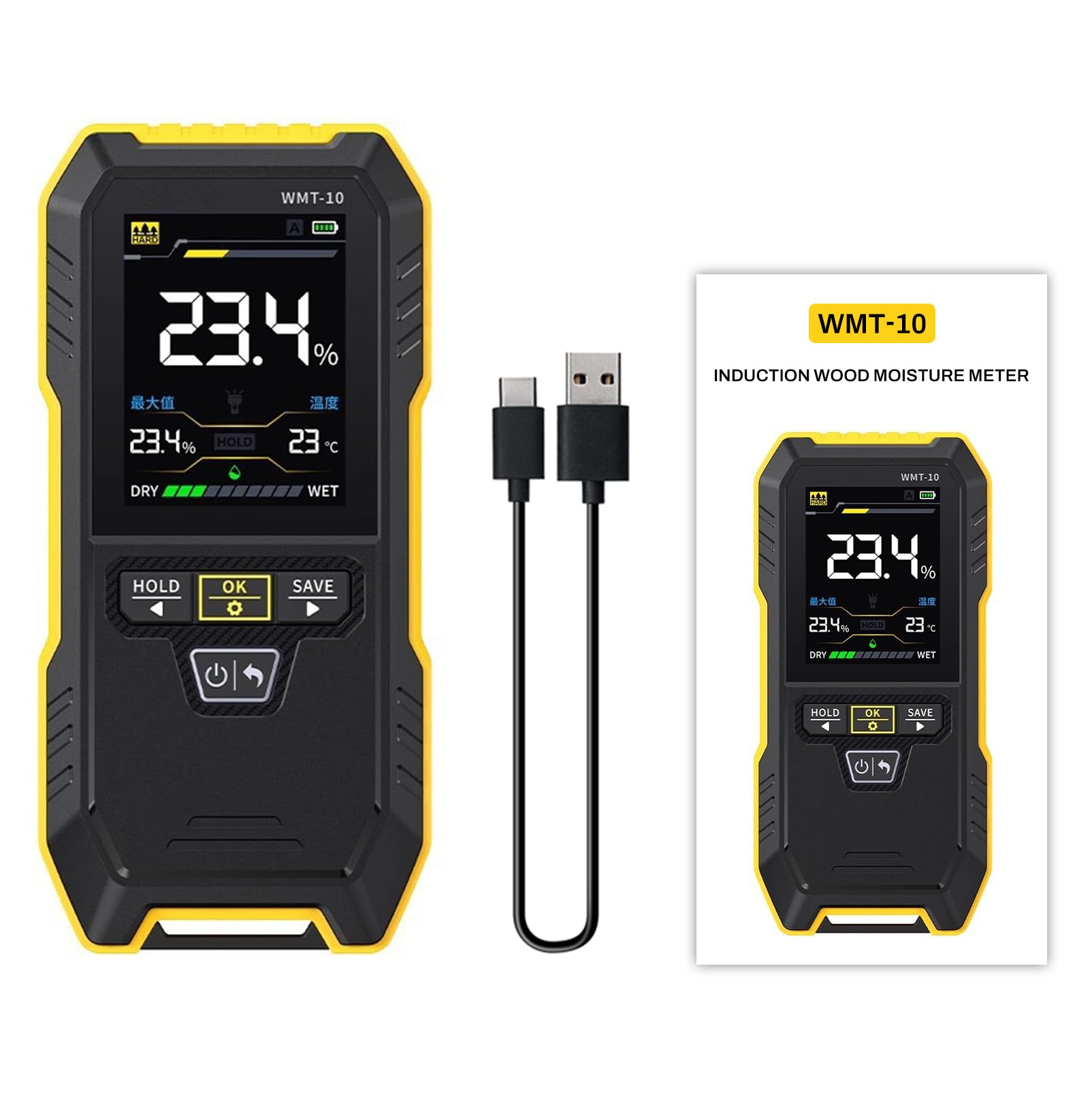 DeWin WMT-10 Humidimètre for Bois, Testeur d'humidité for Bâtiment en béton de Bois, Prise en Charge de la Sauvegarde et de l'enregistrement des données