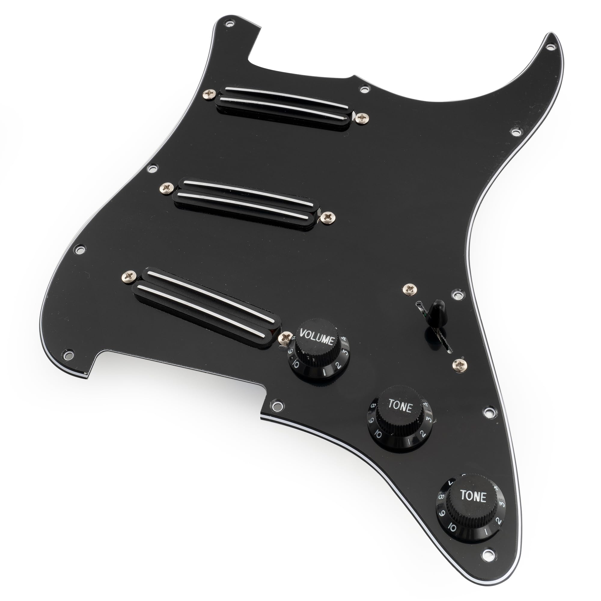 Musiclily Pro-SE ST-DPHC SSS Battipenna Precablato Pickguard 3 strati Nero | con Mini Rail Humbucker Ceramico, per Chitarra Elettrica tipo Strat