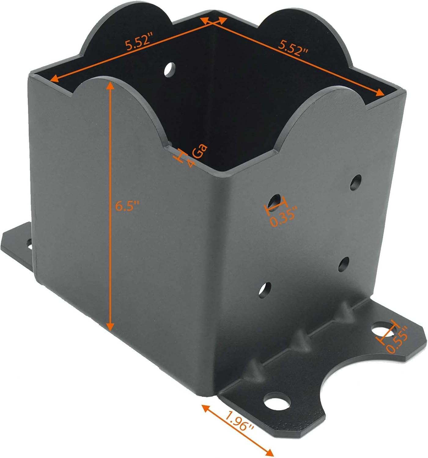 6x6 Post Base (Actual Size 5.5x5.5 in.) 2 Pack, Extra Thick 8 Ga. Steel (4mm), Heavy Duty Black Powder-Coated Metal Brackets for Railing Pergola Post to Deck Connection, Pergola, Fence Mounting Kit