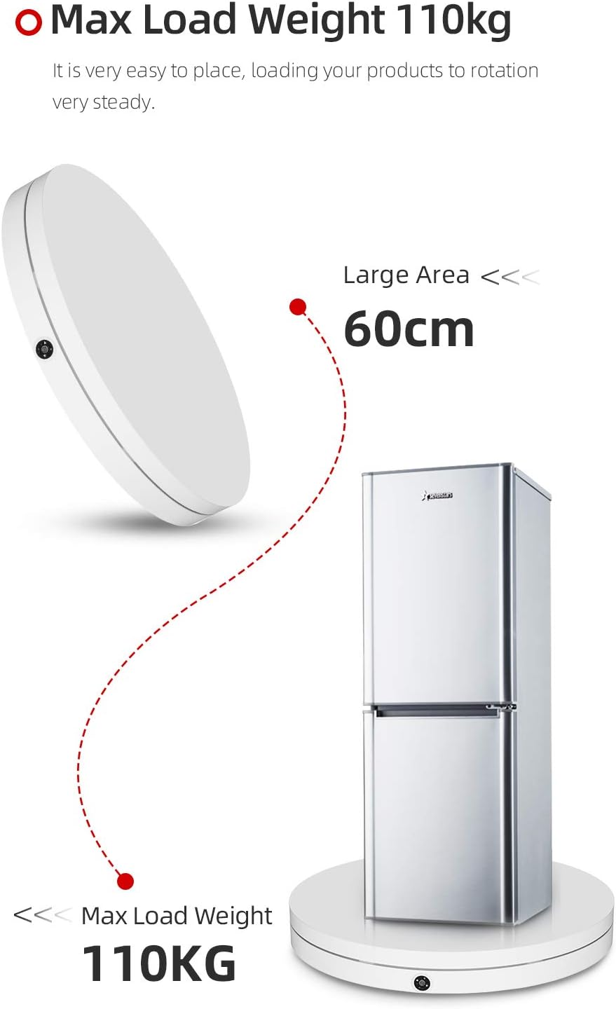 OPENCLOUD White 60cm 360 Degree 3D Remote Control Adjustable Speed Direction Electric Rotating Shooting Table for Photography Load 110kg