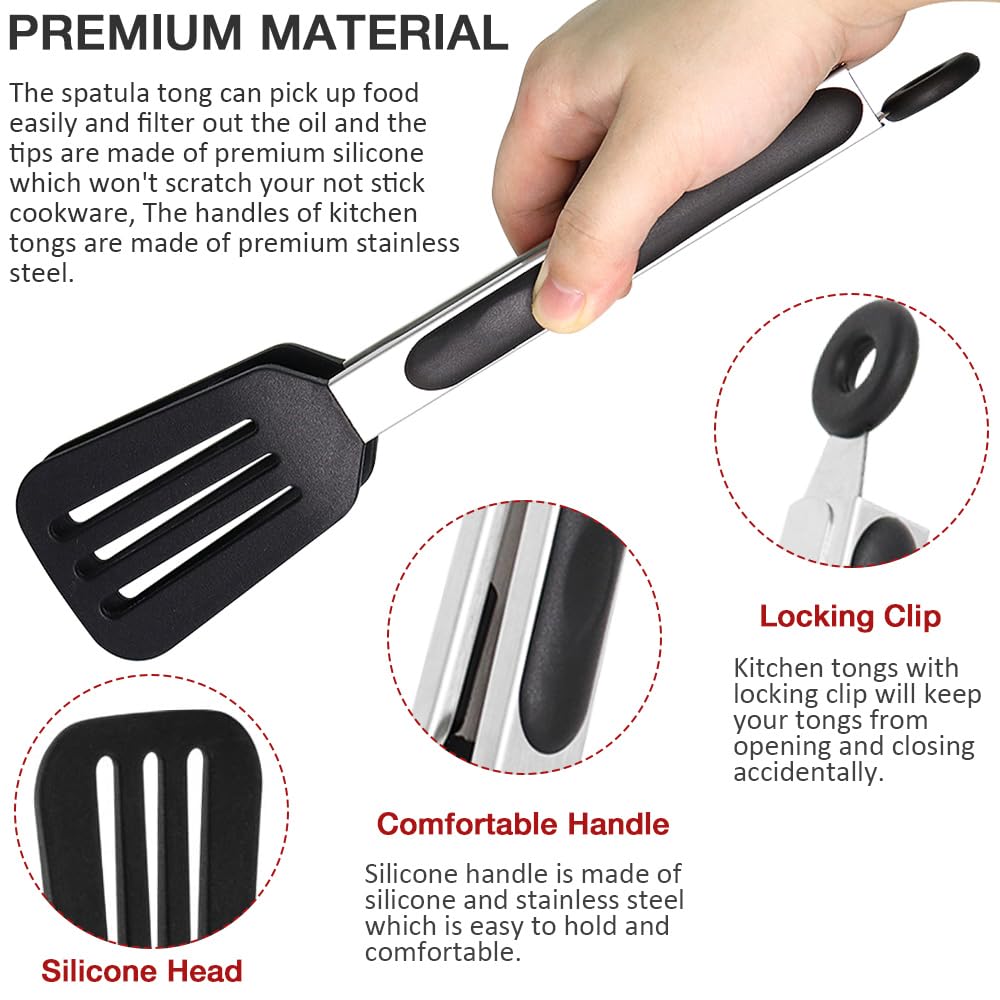 Juego de 3 pinzas de silicona de 9 pulgadas, antiadherentes con puntas de silicona y mango de acero inoxidable, pinzas de cocina para cocinar