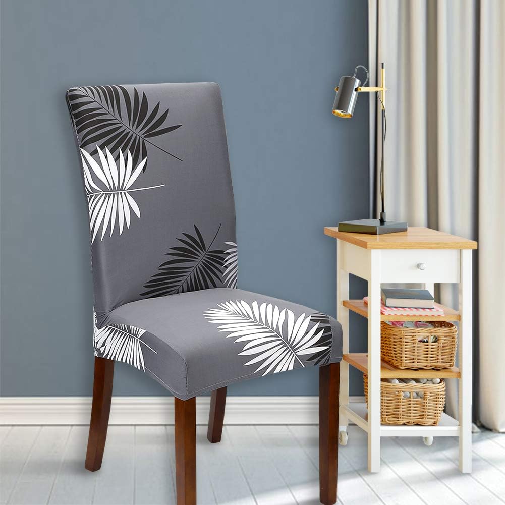 JOTOM Stretch Modern Chair Covers Dining Chair Protector Removable Soft Spandex Dining Chair Slipcovers for Hotel Party Wedding Dining Room Kitchen (Grey White Leaf - Image 3