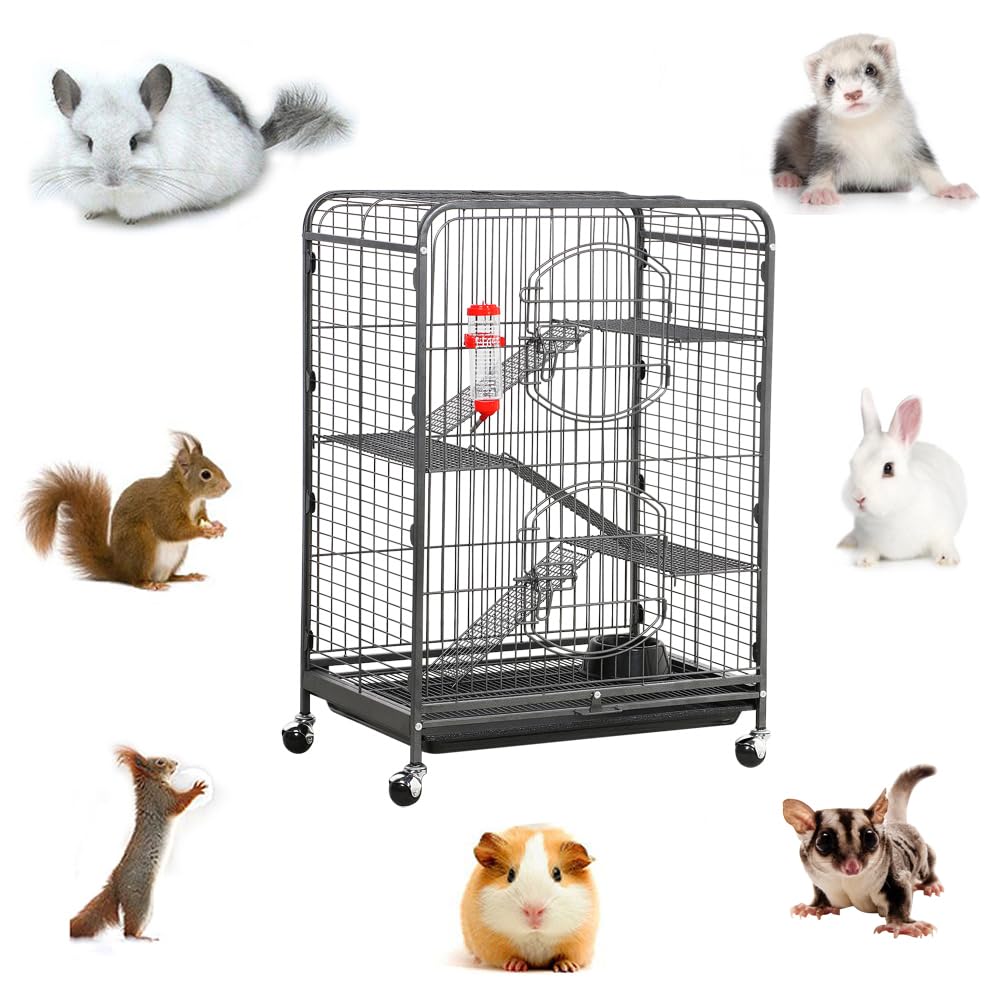 Yaheetech 94cm Small Animal Cage 4-Tier Rolling Black | Rabbit Cage Ferret Cage Chinchilla Cage 2 Front Doors Removable Tray Powder-Coated Steel Bowl & Bottle product thumbnail 5