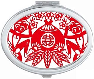 China Chinese Zodiac Monkey Peach Flowers Mirror Portable Fold Hand Makeup Double Side Glasses