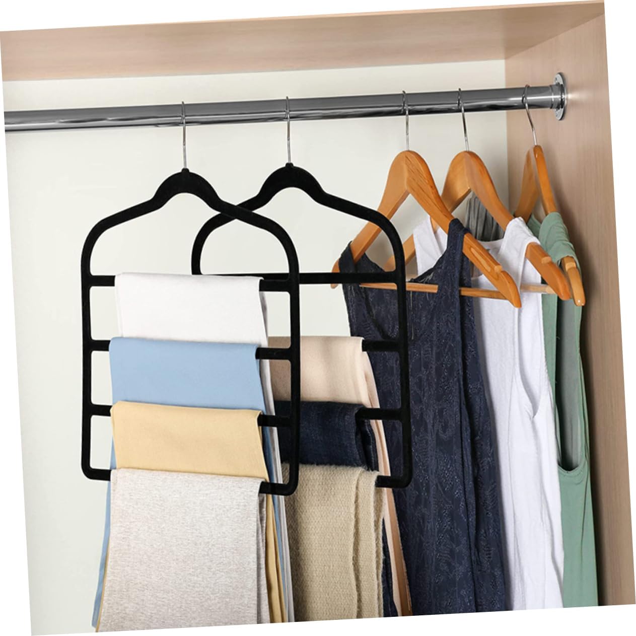 5pcs Multi-Function Pants Hangers Space Saving Clothes Organizer for Trousers Scarves and Ties Non-Slip Design for Closet Storage Black