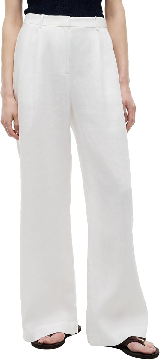 Tommy Hilfiger Pantalones de lino con pernera ancha y bolsillos para mujer