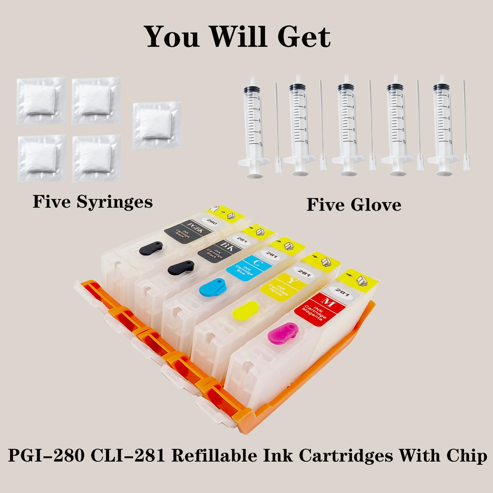 KHY Leere Nachfüllbare Tintenpatronen Ersatz für Canon 280XXL 281XXL PGI-280XXL CLI-281XXL für Pixma TS6120 TS6220 TS6320 TR7520 TR8520 8522 TR8620 TS702 TS9521C TS9520 TS61200 Mit permanentem Chip
