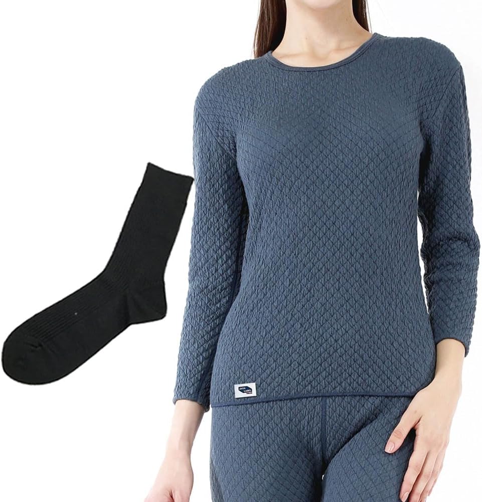 ひだまり チョモランマ 婦人用 長袖丸首インナー +ひだまり靴下1足 セットLL(93-101cm)QMS823