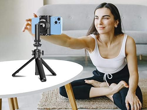 Miniatura 9 de Elitehood Soporte universal para teléfono, adaptador de trípode giratorio de 360 grados para iPhone con adaptador de tornillo de 1/4 pies y zapata