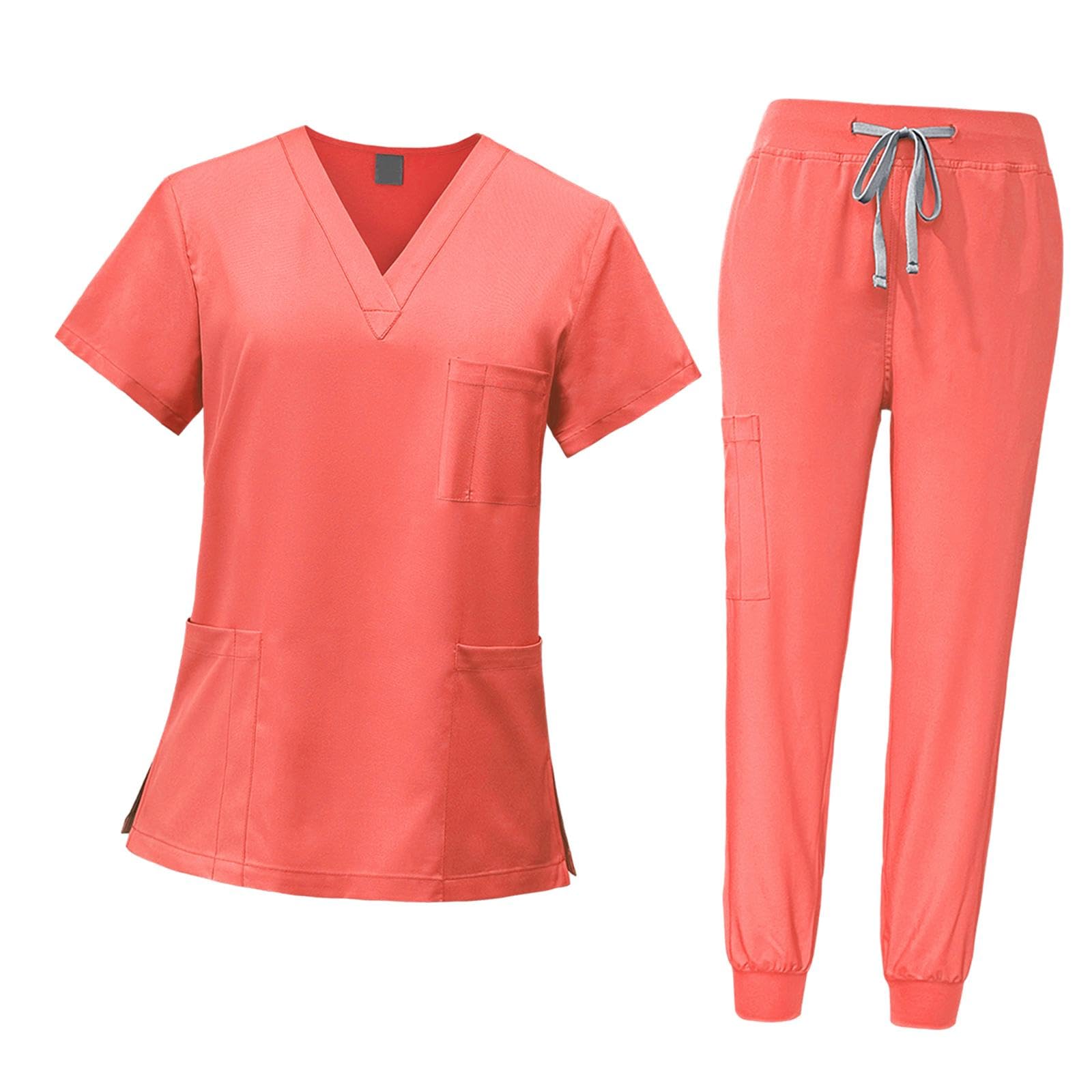 Oshhni Conjunto de uniforme médico para mujer, camiseta y pantalones de enfermera de manga corta, traje de trabajo de enfermería