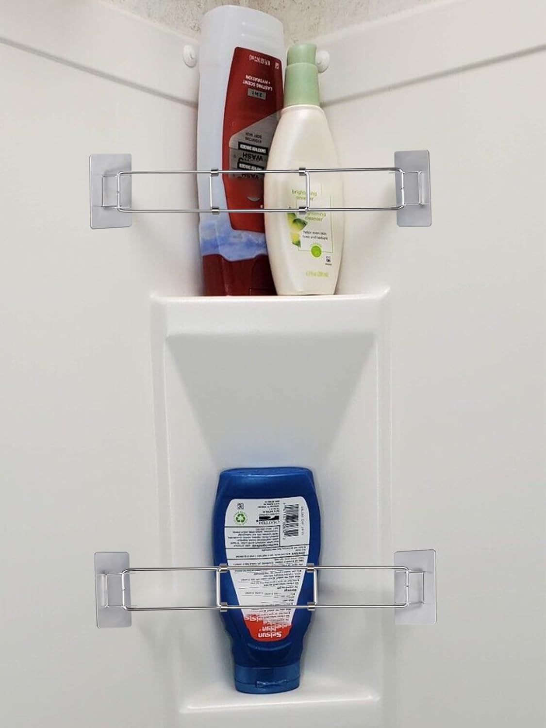 RV Bathroom Organize Bar, Self Stick Stainless Steel Bath Corner Storage Rod