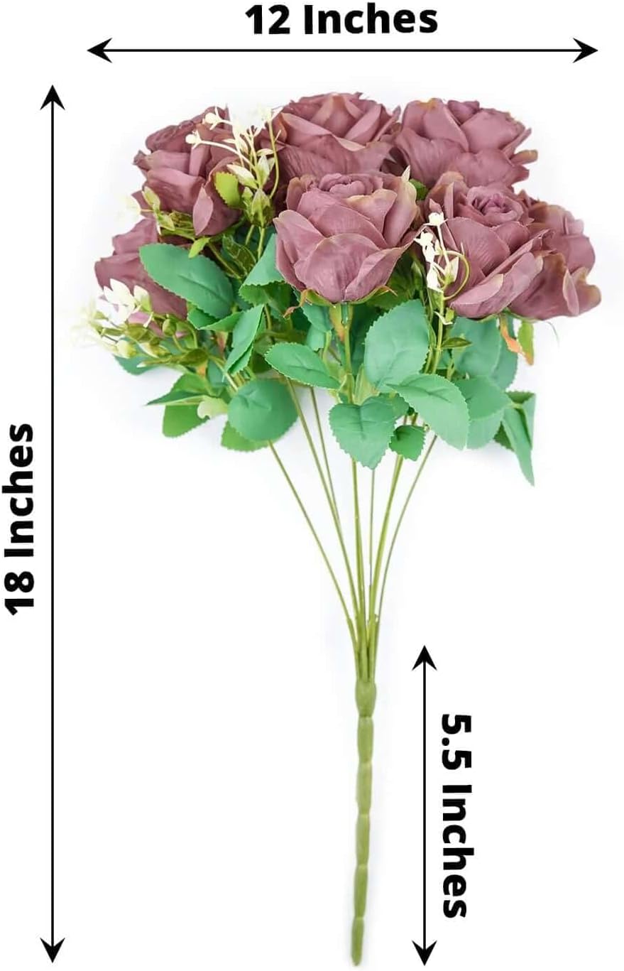 Efavormart 2 Pack 18 inch Dusty Rose Artificial Silk Rose Bouquets, Vintage Romantic Faux Rose Bushes for Boho-Chic Weddings and Cottage-Core Decor